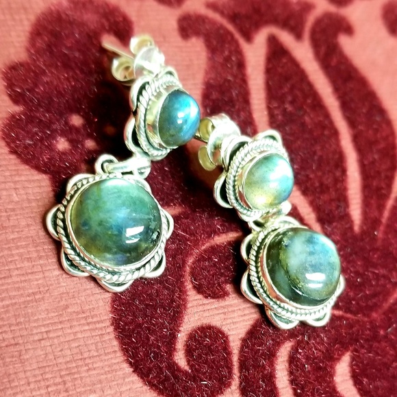 STERLING SILVER DANGLE LABRADORITE EARRINGS - Picture 5 of 8